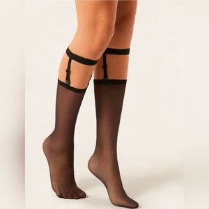 Calzedonia Sheer Knee-Highs Socks With Removable Elastic Garter Belt 20den